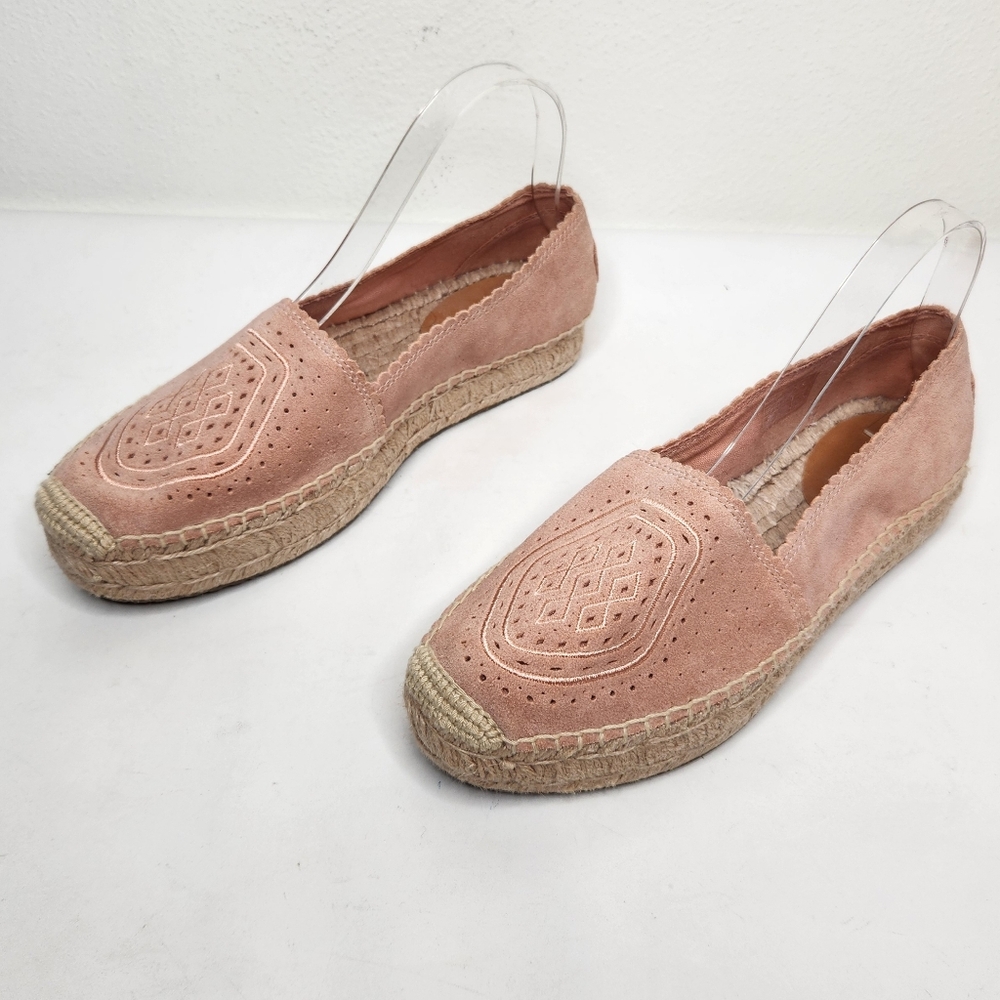 UGG Heidi Perf Slip On Womens Size 7 Pink Suntan Suede Espadrille Embroidered